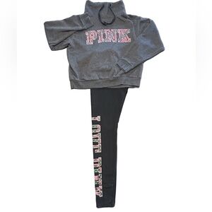 Victoria’s Secret Pink plaid logo cowl-neck sweatshirt plaid logo legging set S